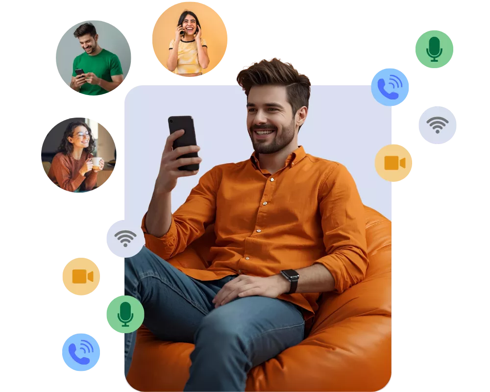 Two abstract figures interacting within large V shapes