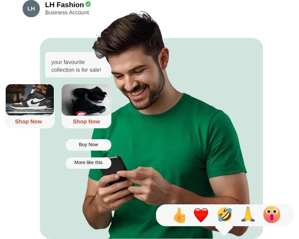 Smartphone showing a WhatsApp Business conversation with a customer